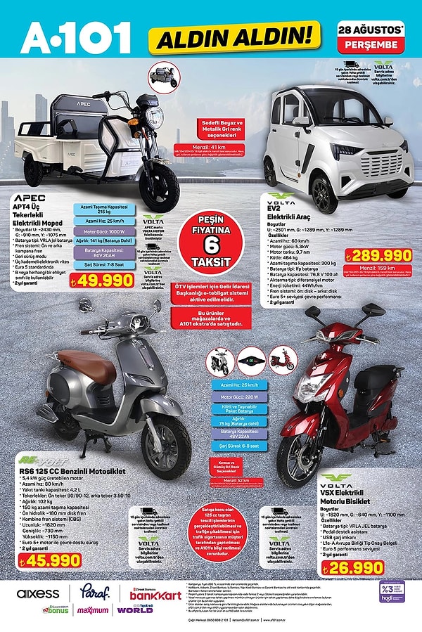 Apec APT4 Üç Tekerlekli Elektrikli Moped 49.990 TL