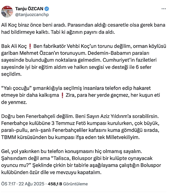 Tanju Özcan'ın paylaşımı: