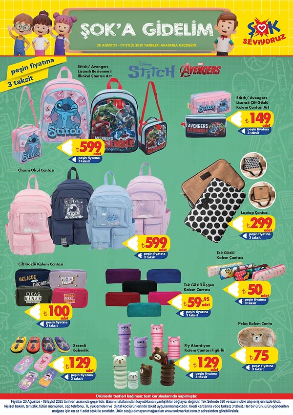 Stitch/ Avengers Lisanslı Beslenmeli İlkokul Çantası 599 TL
