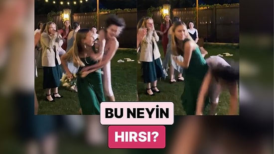 Bir Düğünde Gelin Çiçeğini Kapmak İsteyen Kadının Yanındaki Kadını Yere Serdiği Anlar