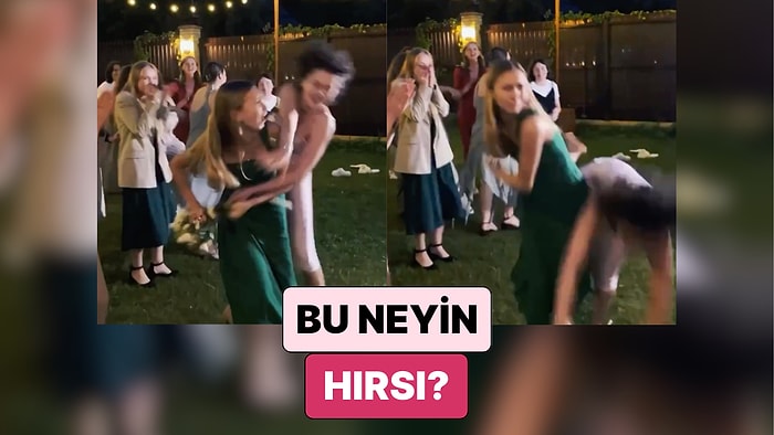 Bir Düğünde Gelin Çiçeğini Kapmak İsteyen Kadının Yanındaki Kadını Yere Serdiği Anlar