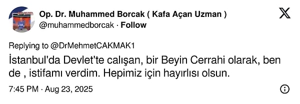 Başka bir cerrahın istifa açıklaması 👇
