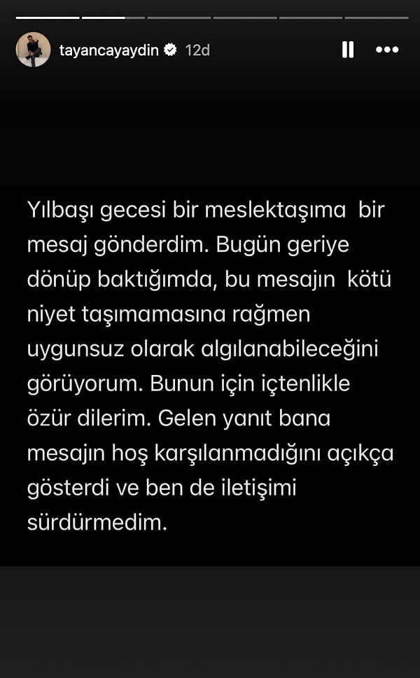 Tayanç Ayaydın hakkında çıkan taciz iddialarının ardından sosyal medya hesabından açıklamada bulundu.