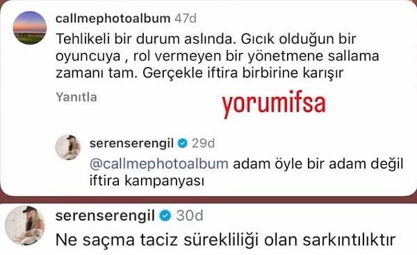 Gelelim asıl olaya, Seren Serengil'in Tayanç Ayaydın'ın yaptığı açıklamanın ardından bir kullanıcıya verdiği cevap @yorum.ifsa'nın ağına takıldı.