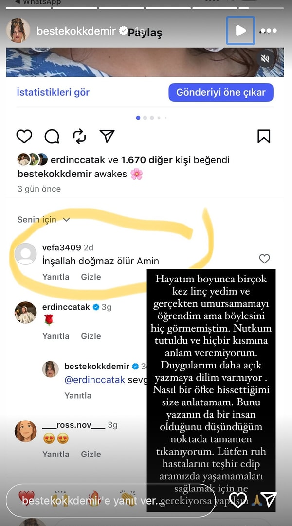 Geçtiğimiz dakikalarda ise oyuncu Beste Kökdemir bir fotoğrafına sosyal medyadan gelen yorumlarla sarsıldı.