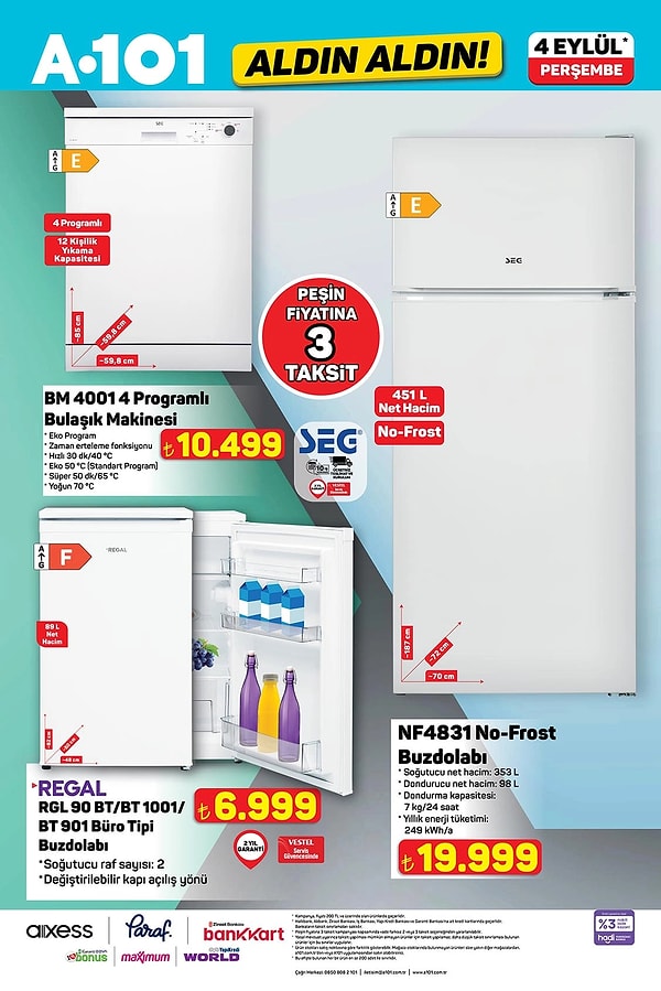 SEG 4 Programlı Bulaşık Makinesi 10.499 TL
