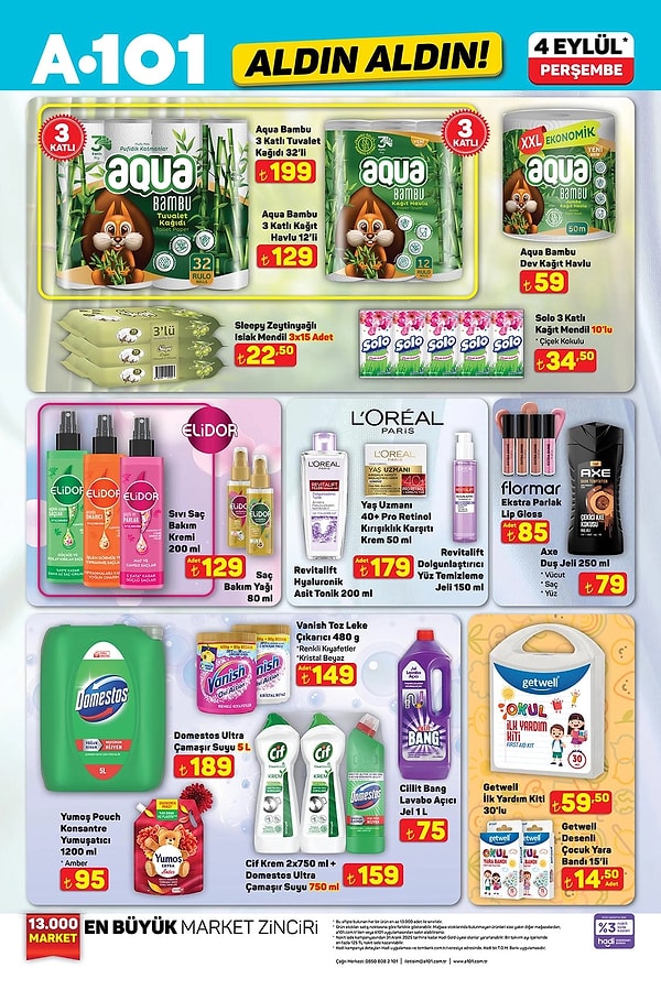 Aqua Bambu 3 Katlı Tuvalet Kağıdı 32'li 199 TL