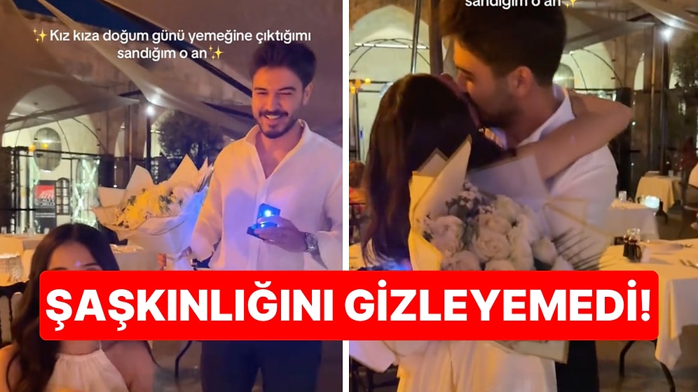 Kız Arkadaşlarıyla Otururken Romantik Bir Evlilik Teklifiyle Karşılaşan Kadın Şaşkınlığını Gizleyemedi