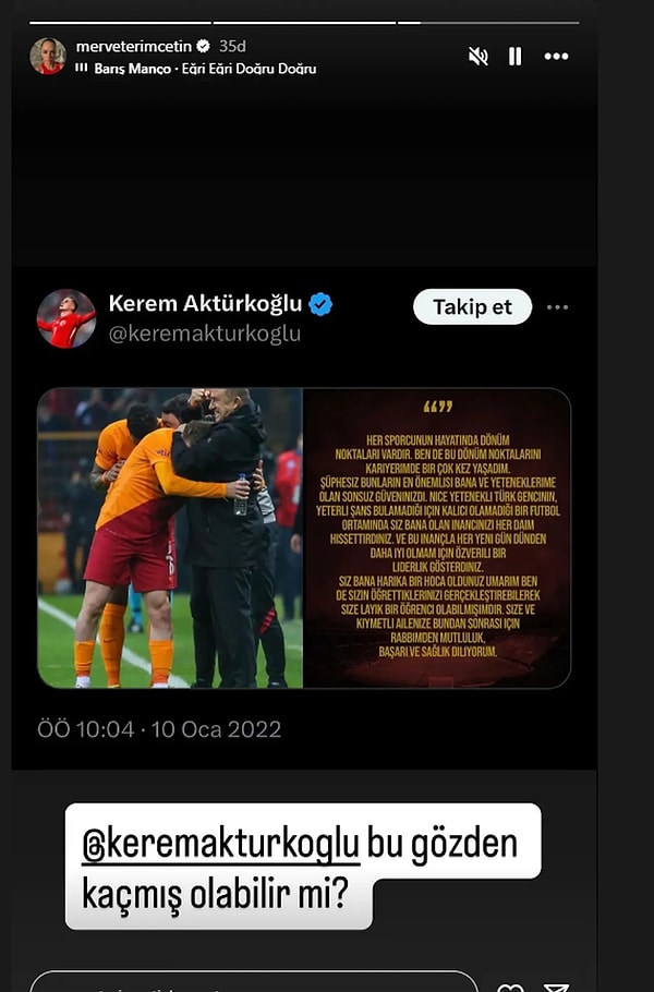 Fatih Terim’in kızı Merve Terim’den olay yaratacak paylaşım.