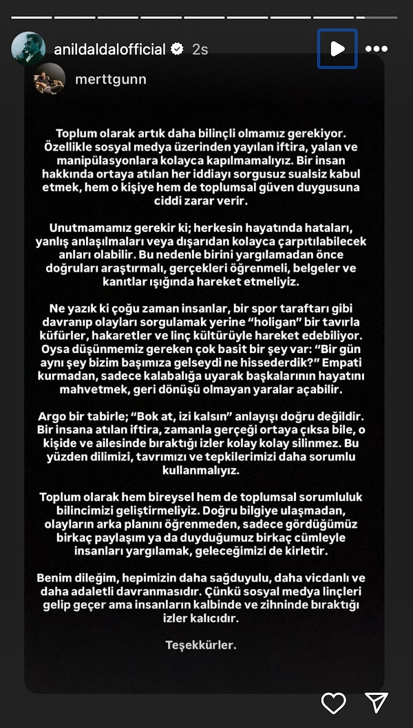 Gelen tepkiler sonrası Anıl Emre Daldal'ın menajerinin yaptığı açıklamanın tamamını da şöyle bırakalım: