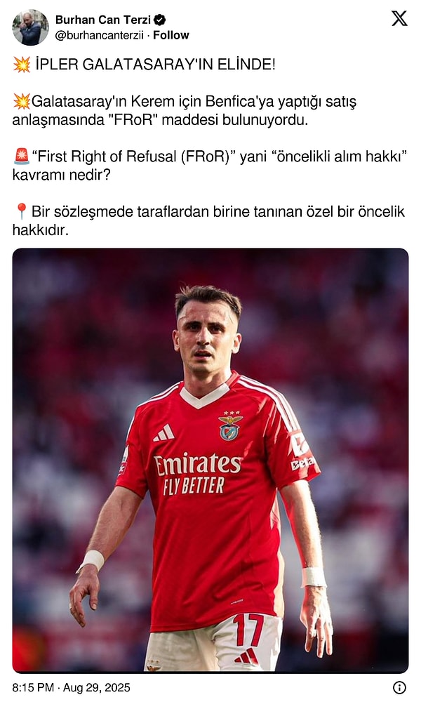 Gazeteci Burhan Can Terzi, Galatasaray’ın öncelikli alım hakkı nedeniyle elinde 5 günlük koz olduğunu iddia etti.
