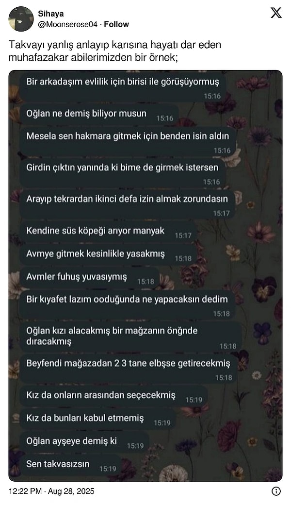 Dün X'te bir kullanıcının paylaştığı mesajda, bir adamın evlenmek istediği kadından istekleri yer aldı.