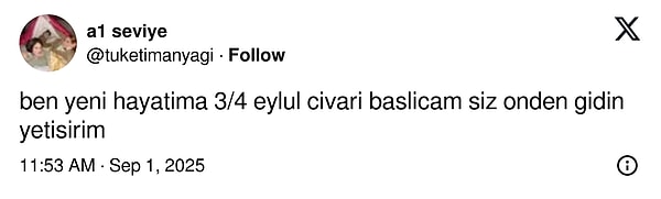 Ben de 1 Eylül Pazartesi'yi kaçırdım.