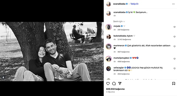 Eşiyle fotoğrafını paylaşan Ozan Akbaba'nın rekor kıran paylaşımını buraya bırakıyoruz: