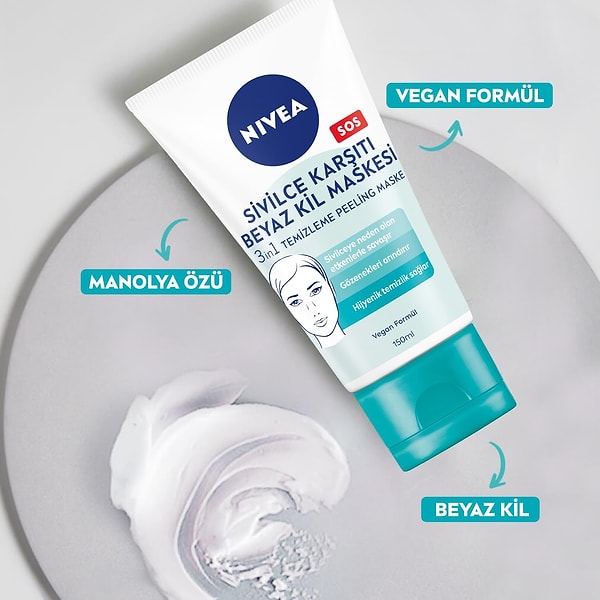16. NIVEA Sivilce Karşıtı 3'ü 1 Arada Beyaz Kil Maskesi'ne bir şans verebilirsiniz.
