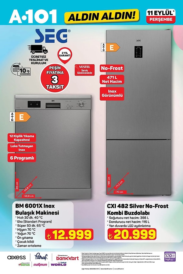 SEG No Frost Kombi Buzdolabı 20.999 TL