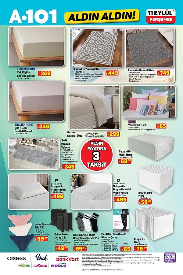 English Home Çift Kişilik Lastikli Çarşaf 349 TL