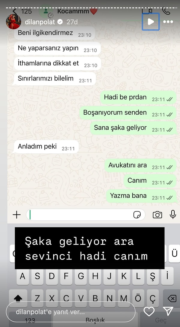 6,4 milyon takipçisinin huzurunda kocası Engin Polat'la dün geceden beri  yaşadıkları sorunları sosyal medyaya taşıyan Dilan Polat'ın son paylaşımı ise bu oldu.