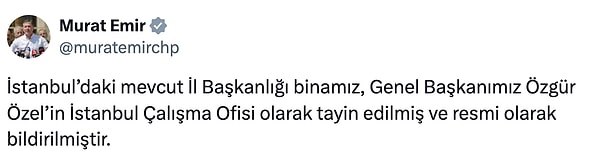 Grup Başkanvekili Murat Emir'in paylaşımı ise şöyle;