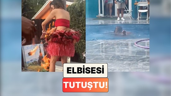 Havuz Başında Alevli Gösteri Yapan Bir Kadının Kostümü Tutuşunca Seyirciler Kadını Havuza Attı