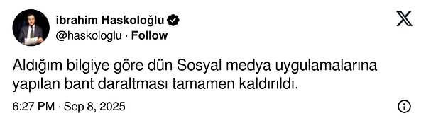 Gazeteci İbrahim Haskoloğlu’nun paylaşımı 👇