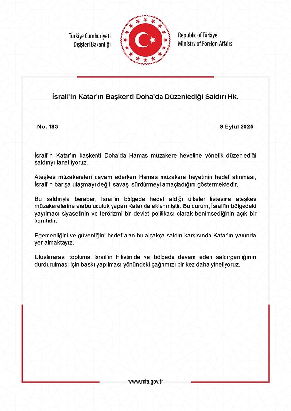 Dışişleri Bakanlığı’ndan yapılan açıklamada İsrail’e tepki gösterildi.