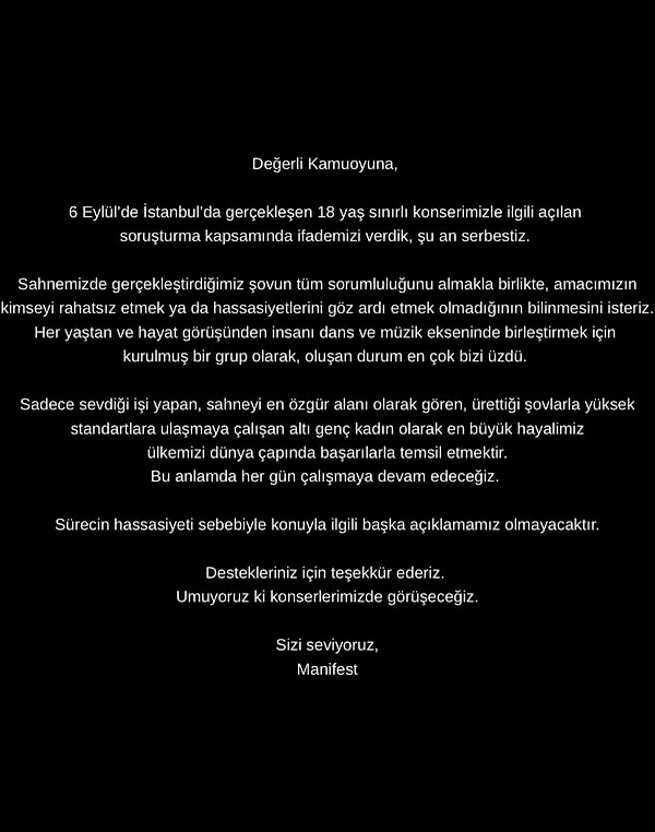 İşte Manifest grubunun açıklaması: