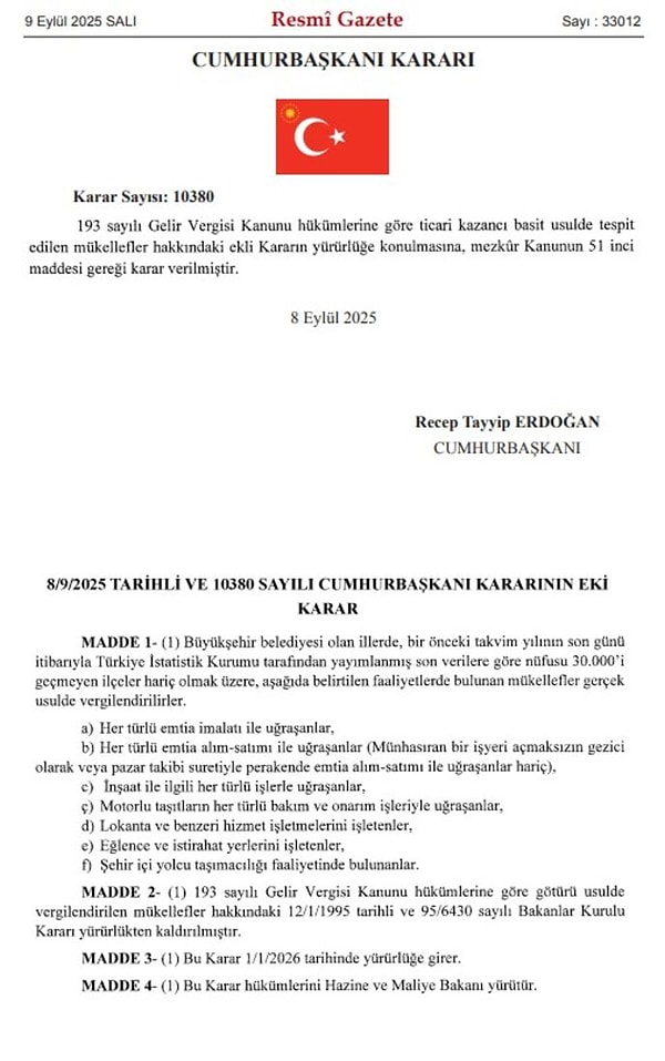 Resmi Gazete'de yayımlanan karar: