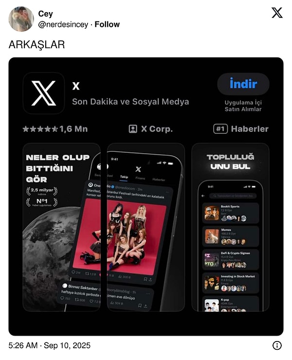 Bir X kullanıcısının paylaştığı bu görselde ayrıca Manifest grubu da dikkatlerden kaçmadı.