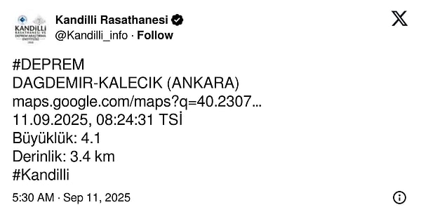Kandilli Rasathanesi’nin açıklaması