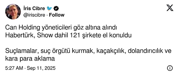 Twitter’daki popüler yatırımcı hesaplarından İris Cibre de operasyonu kendi hesabından paylaştı.