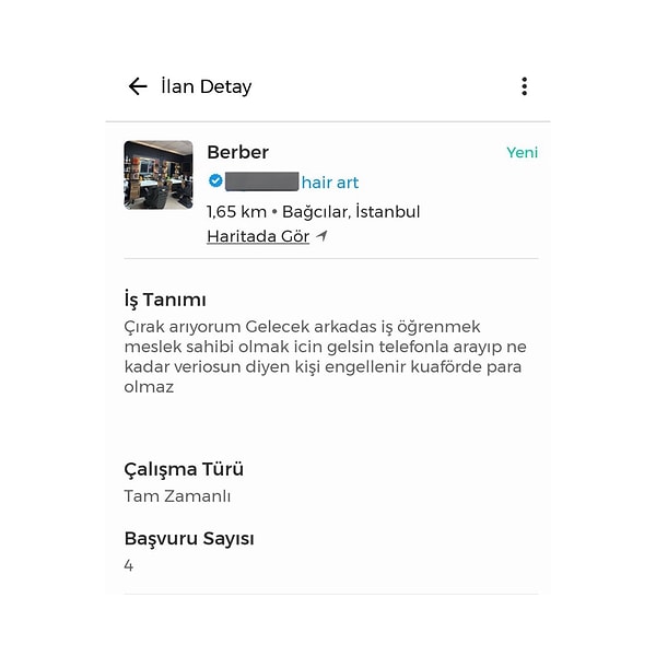 İlan şöyle;