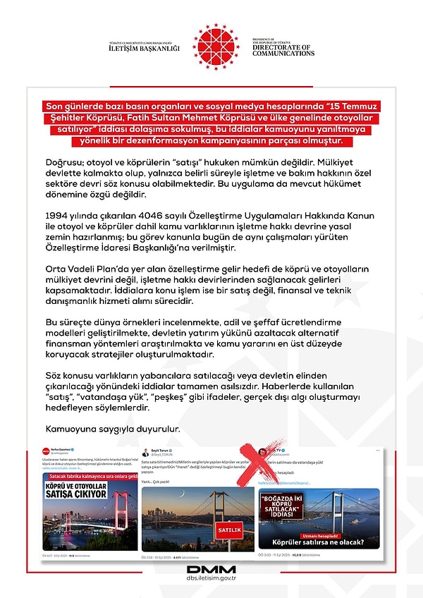 İletişim Bakanlığı'na bağlı Dezenformasyonla Mücadele Merkezi iddiaları yalanlandı.