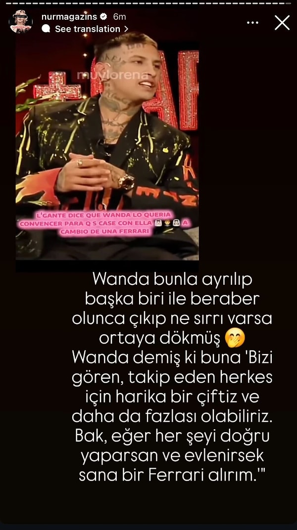 @nurmagazins isimli hesabın yaptığı paylaşıma göre, L-Gante, Wanda Nara ile ilişkilerini noktalamalarının ardından olay itiraflarda bulundu.