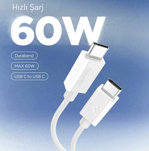 Spigen USB-C to USB-C 1 Metre Kablo 60W Güç / PPS 2.0 Super Hızlı Şarj