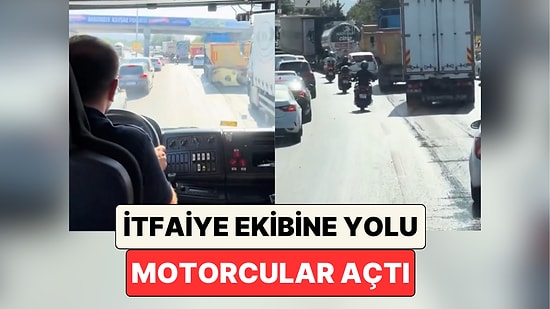 İzmit'te Motosiklet Sürücüleri Trafikte Sıkışan İtfaiye Aracı İçin Yolu Açtı