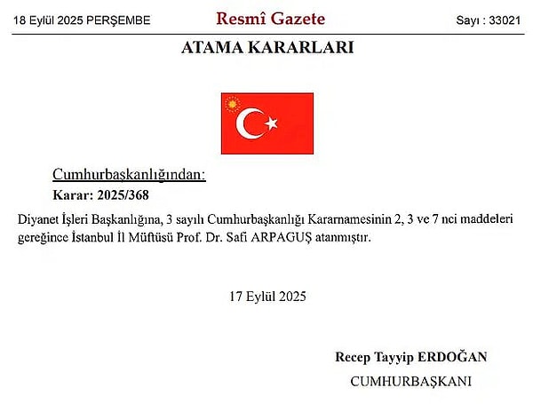 Diyanet İşleri Başkanlığı'nda 8 yıllık görev süresi dolan Ali Erbaş yerine atanan yeni başkan belli oldu.