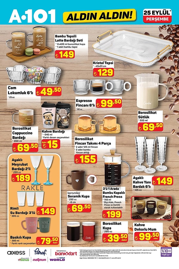 Bambu Tepsili Latte Bardağı Seti 149 TL