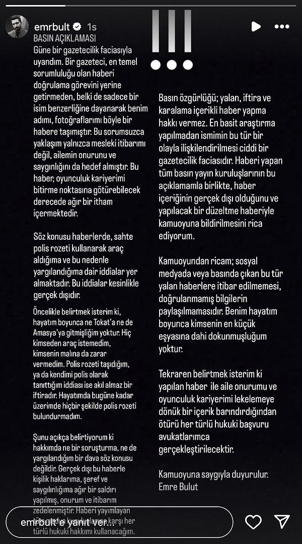Oyuncu, açıklamasının devamında şu sözlere yer verdi: