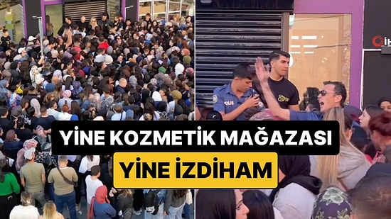 Yine İzdiham! Karaman'da Kozmetik Mağazasının Açılışında İzdiham Yaşanınca Polis Desteğe Geldi