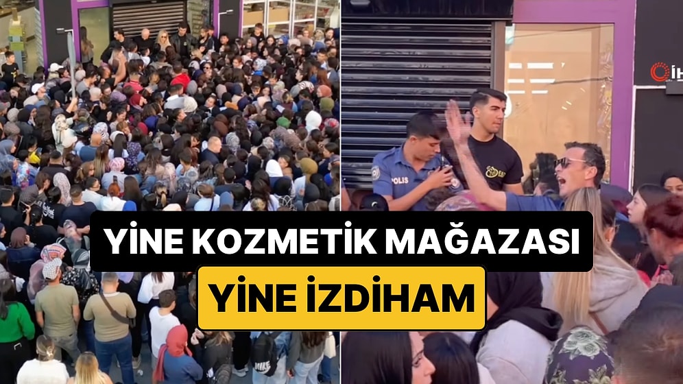 Yine İzdiham! Karaman'da Kozmetik Mağazasının Açılışında İzdiham Yaşanınca Polis Desteğe Geldi