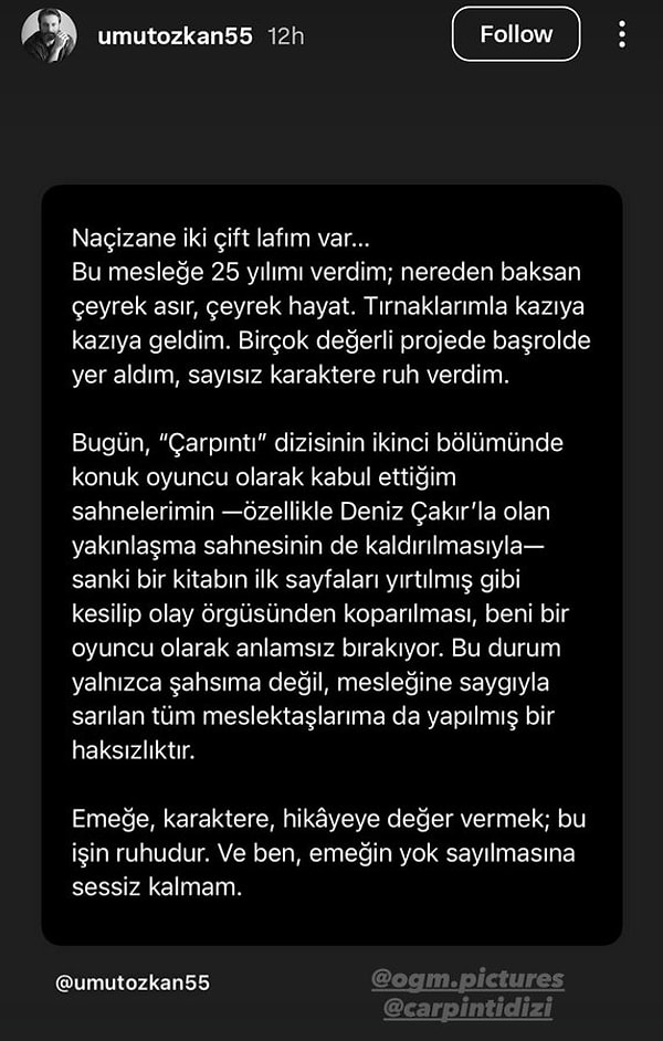 İşte Umut Özkan’ın Instagram paylaşımı 👇