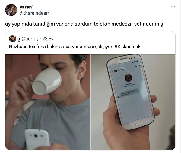 @thereindeerr adlı X kullanıcısı, Nüzhet'in cep telefonunun Medcezir setinden geldiğini açıkladı.
