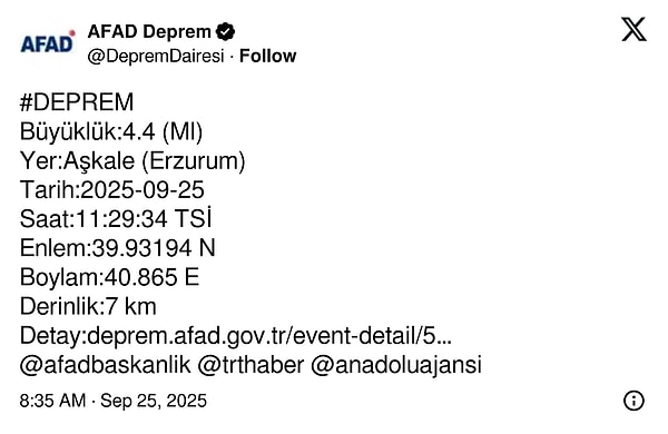 AFAD’ın açıklaması 👇