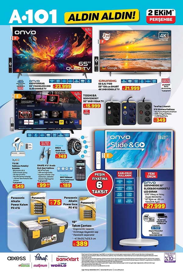 Onvo 32" Slide&Go Hareketli Led Ekran 27.999 TL