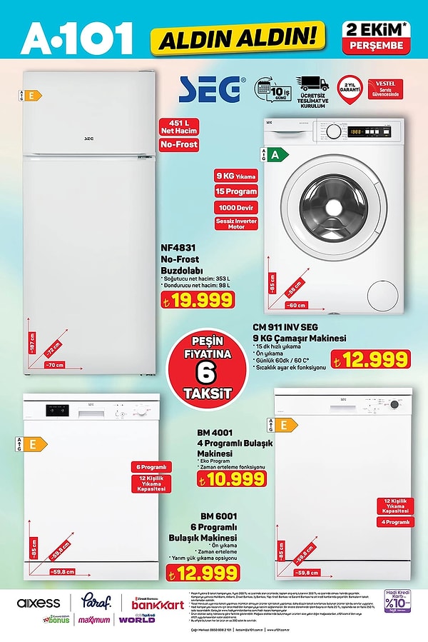 SEG Çamaşır Makinesi 12.999 TL
