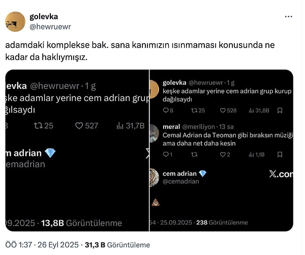 Olayın hiç ilgisi olmayan tarafı Cem Adrian birden kendini tartışmaların merkezinde buldu.