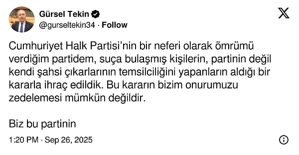 CHP İstanbul İl Başkanlığı'na kayyum olarak atanan Gürsel Tekin, ilk açıklamayı yaptı.
