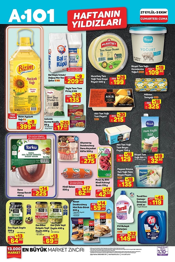 Bizim Ayçiçek Yağı 5 Litre 399,50 TL