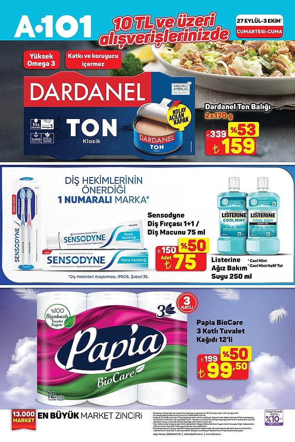 10 TL ve üzeri alışverişlerde;